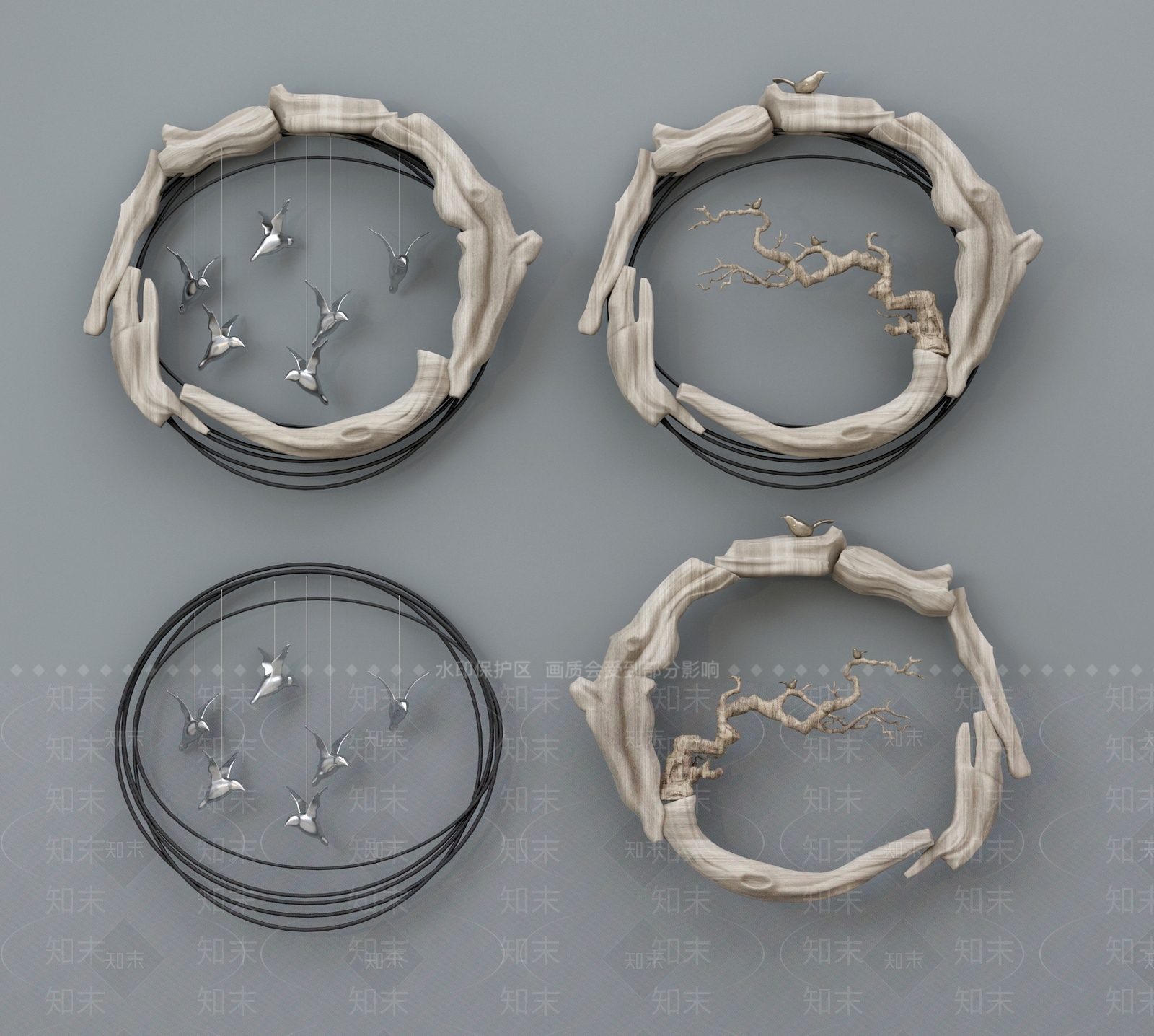 新中式墙饰挂件木头墙饰新中式干枝墙饰金属墙饰3D模型下载【ID:232458210】