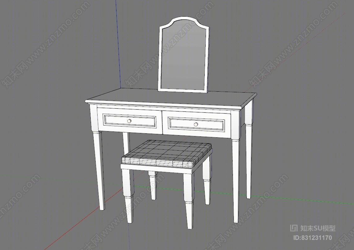 北欧梳妆台凳子梳妆镜子模型编钟SU模型下载【ID:831231170】