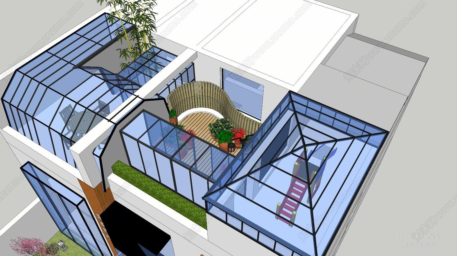 阳光房及屋顶花园SU模型下载【ID:530036972】