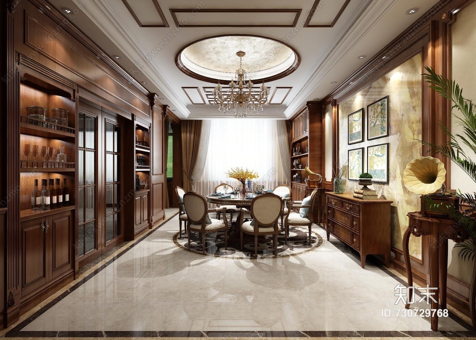 欧式古典复式客餐厅3D模型下载【ID:730729768】
