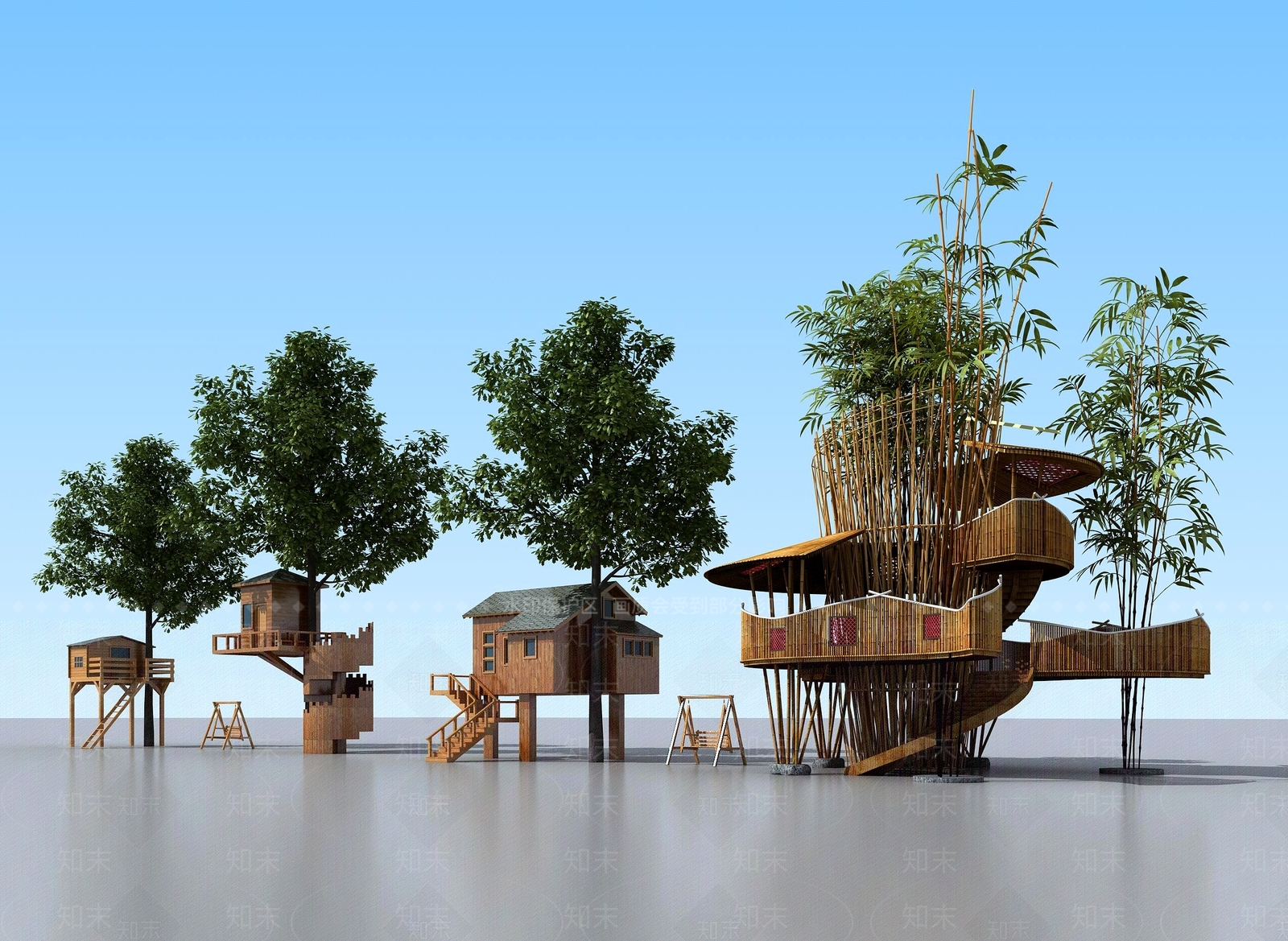 新中式景观树屋竹屋木屋建筑3D模型下载【ID:435066915】