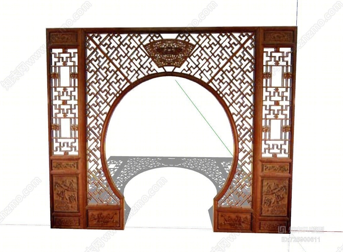 中式风格月亮门隔断su模型下载【id:725900611】