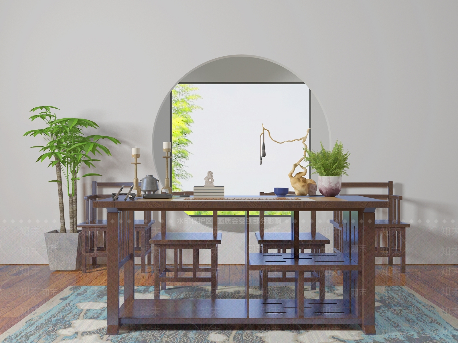 中式桌椅组合3D模型下载【ID:533097685】