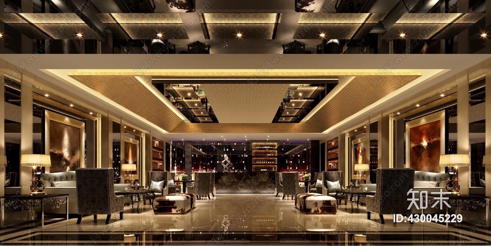 其它酒店大堂休息区沙发3D模型下载【ID:430045229】