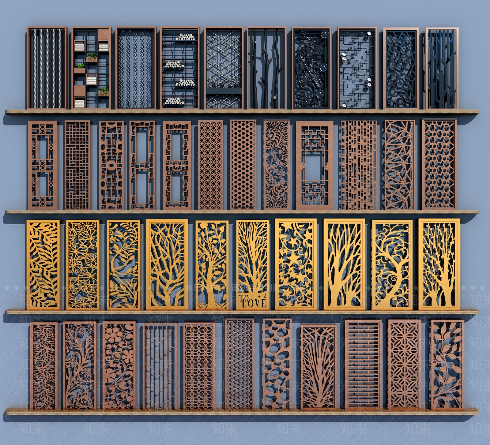 中式隔断屏风花格3D模型下载【ID:935239346】