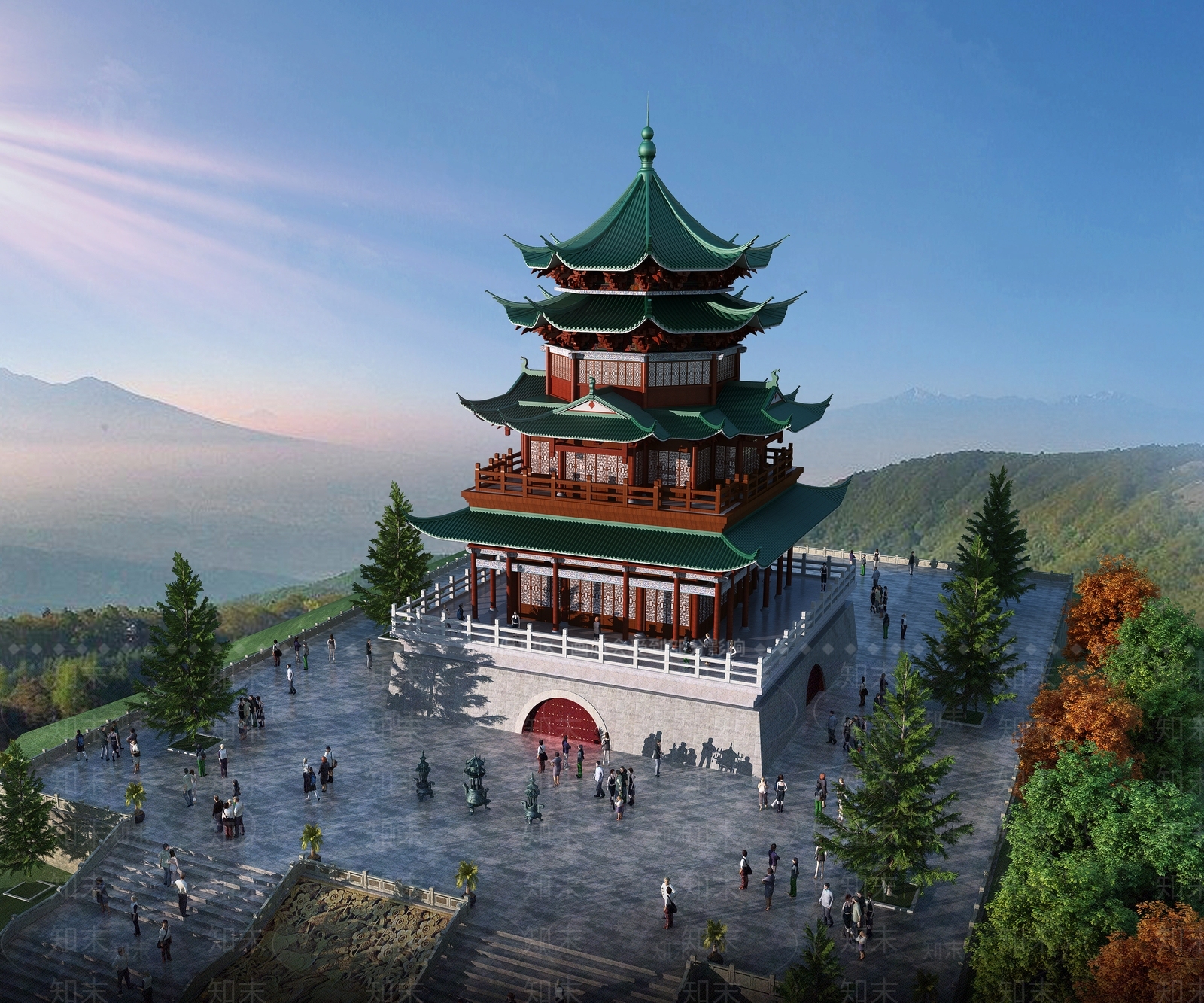 中式古代寺庙万佛顶3D模型下载【ID:235332817】