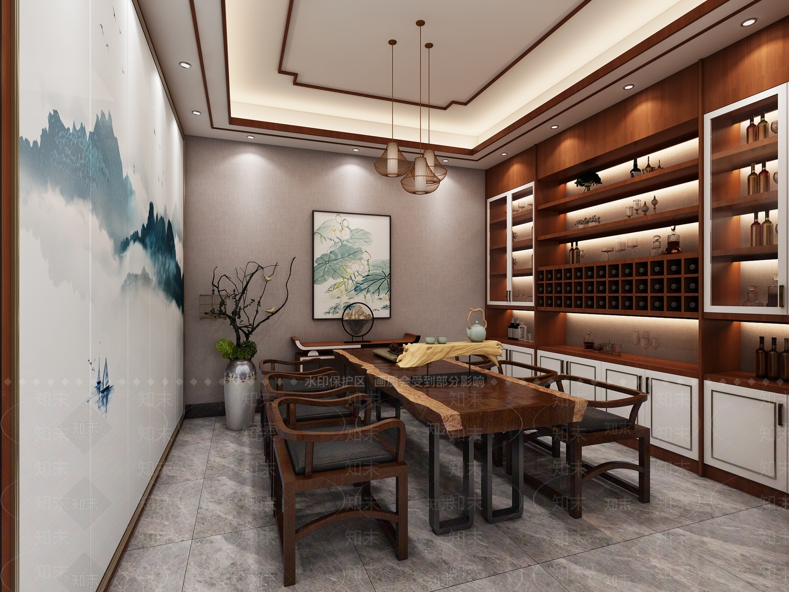 中式餐厅展厅包间3D模型下载【ID:332489480】