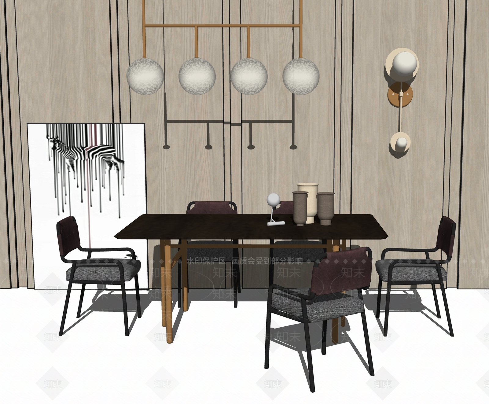 现代餐桌椅子组合SU模型下载【ID:734198739】