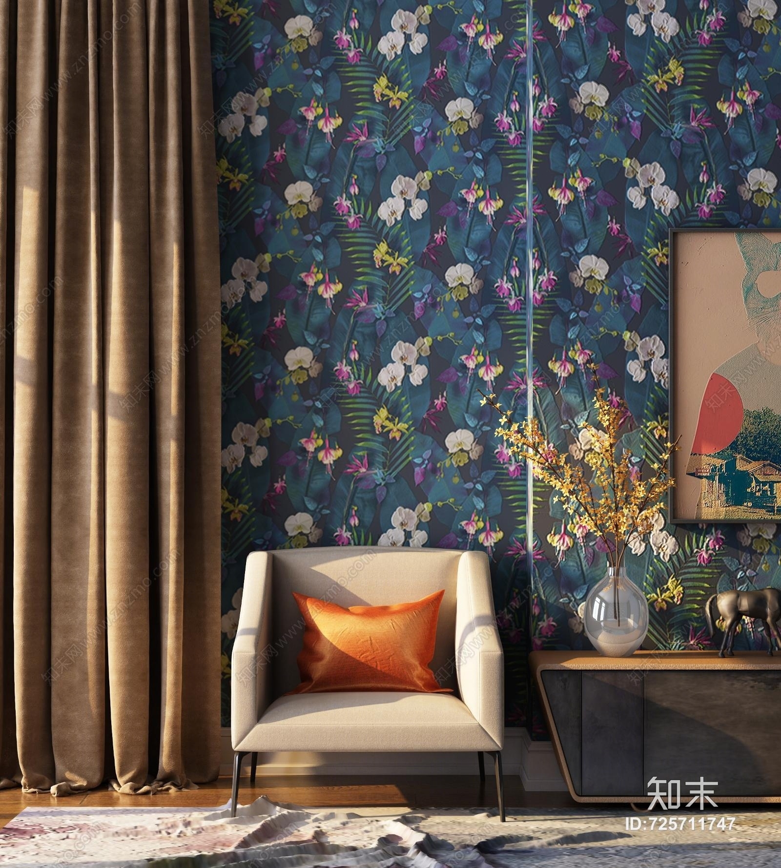 现代沙发边柜装饰品3D模型下载【ID:725711747】