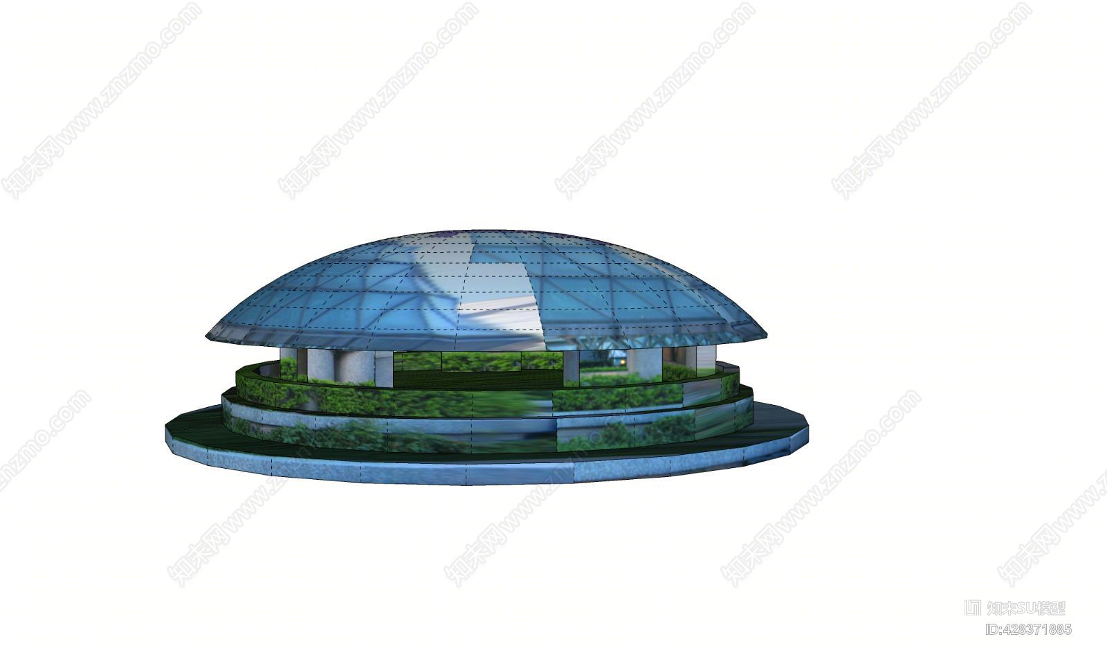 景观入口大门设计亭子圆顶SU模型下载【ID:428371885】