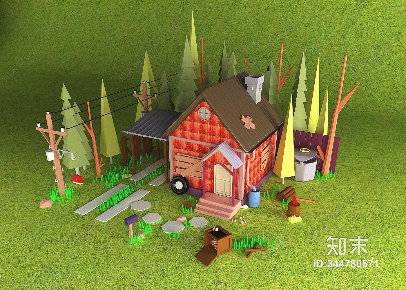 现代风格卡通别墅3D模型下载【ID:344780571】