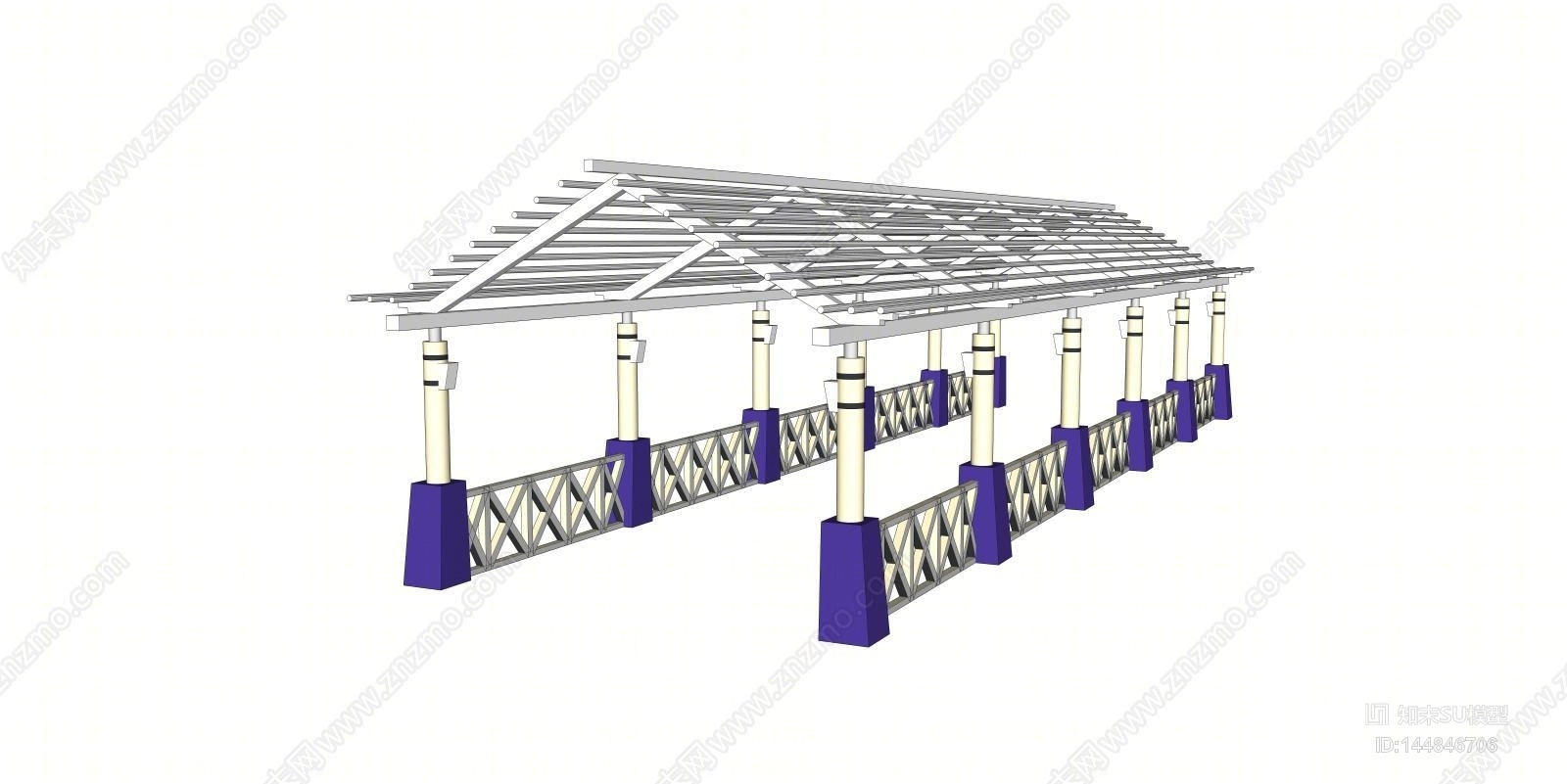 现代景观小品花架SU模型下载【ID:144846706】