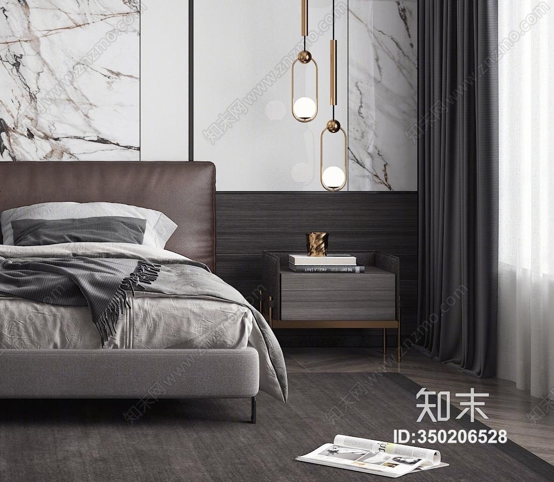 现代床具组合3D模型下载【ID:350206528】