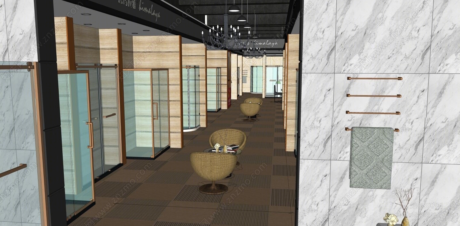现代风格卫浴展厅SU模型下载【ID:350278065】