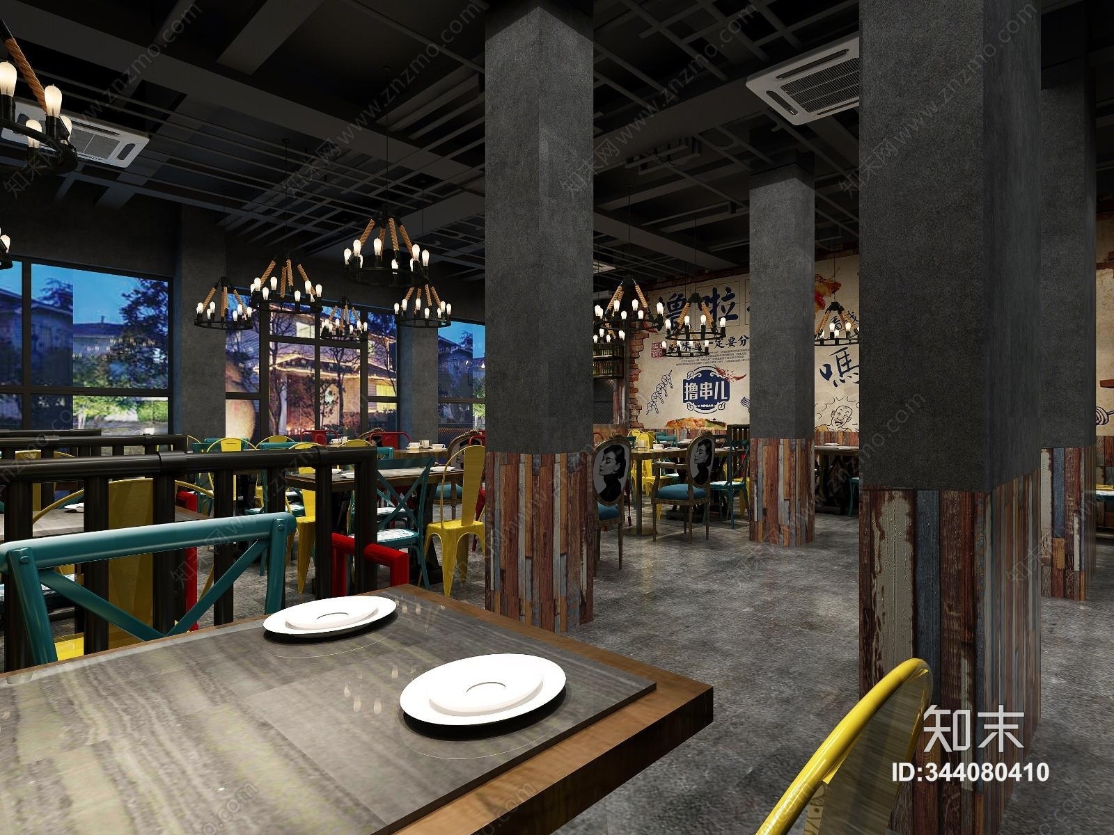 工业风工装风烧烤店3D模型下载【ID:344080410】