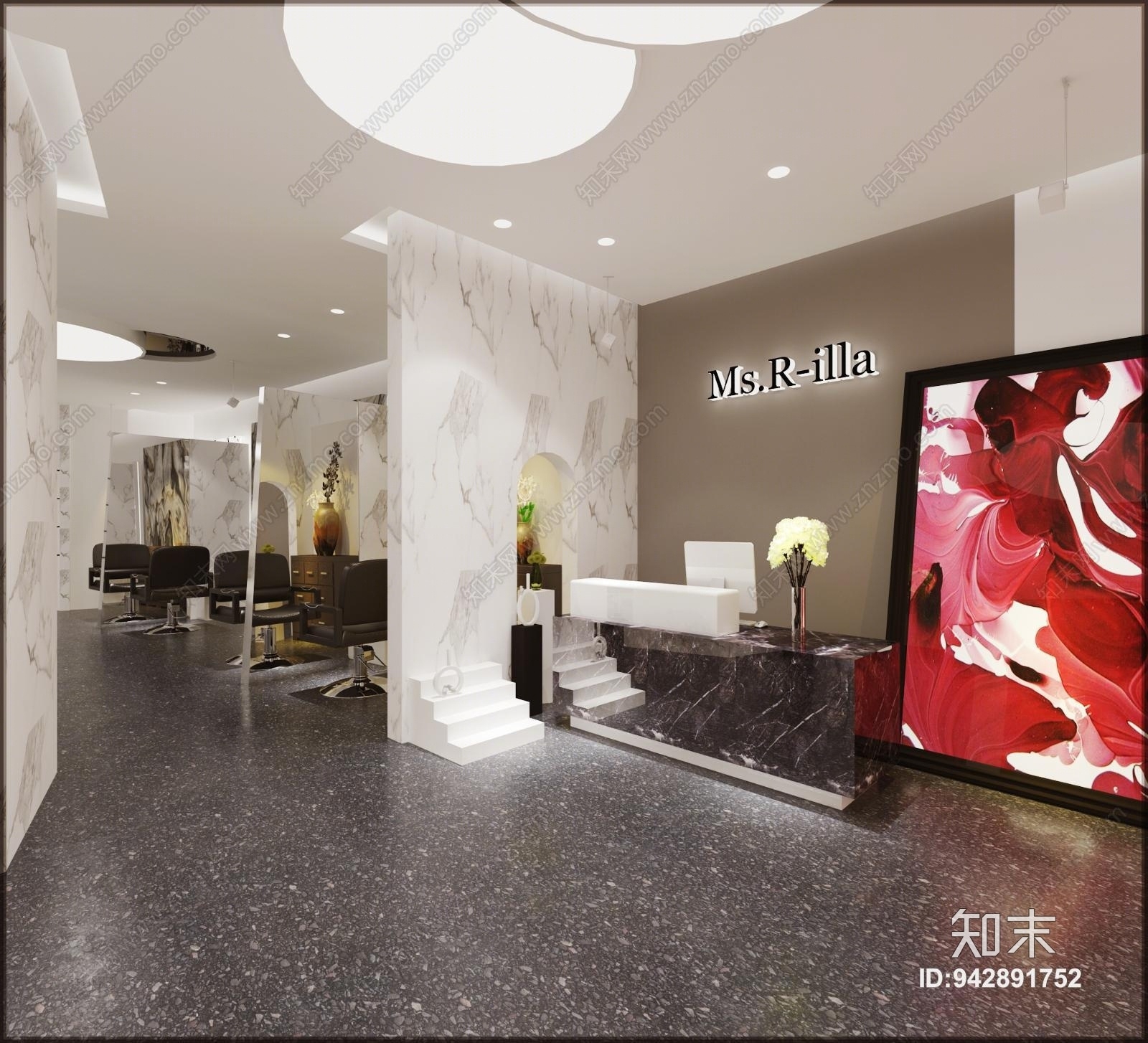 现代网红美发店3D模型下载【ID:942891752】