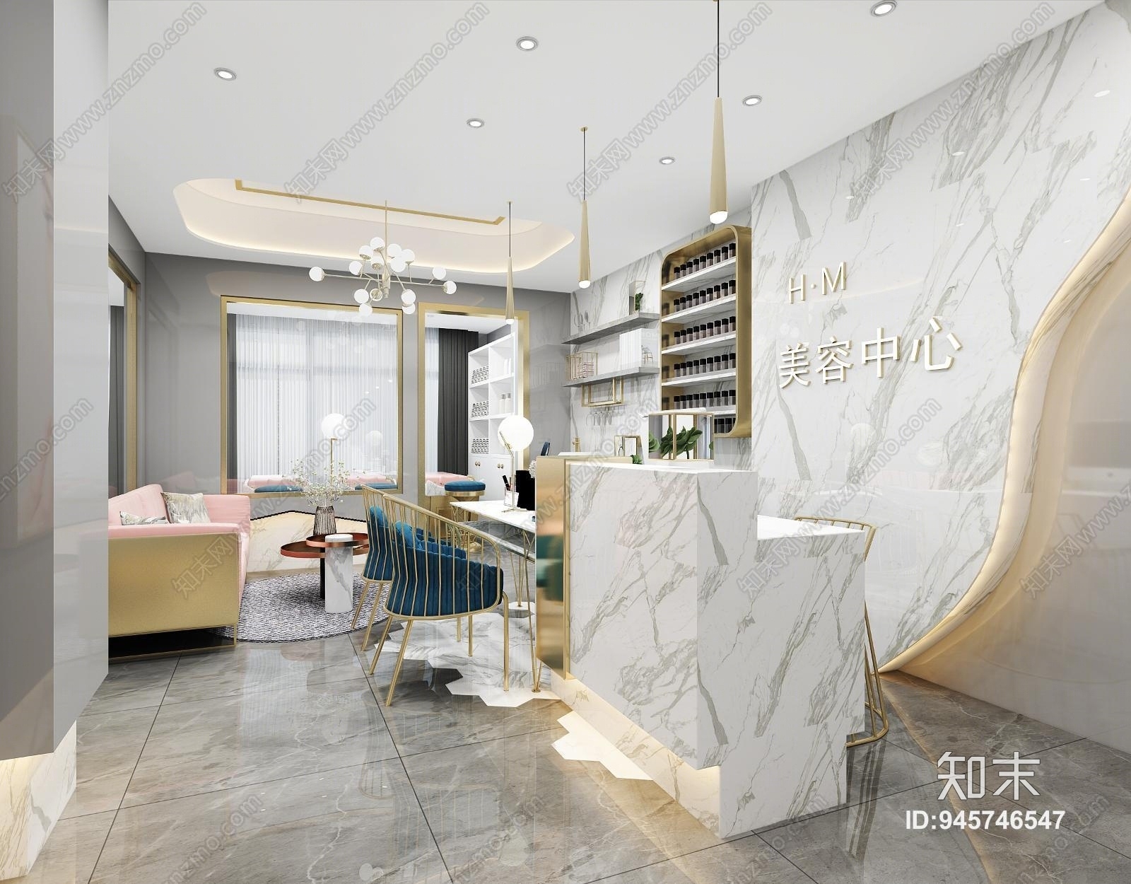 现代轻奢理发店3D模型下载【ID:945746547】