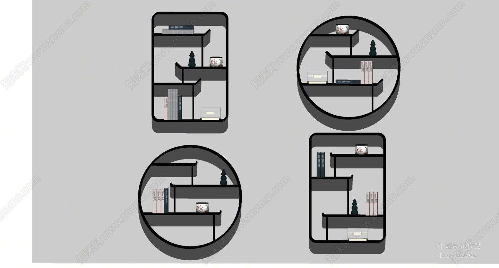新中式风格墙上置物架SU模型下载【ID:245920020】