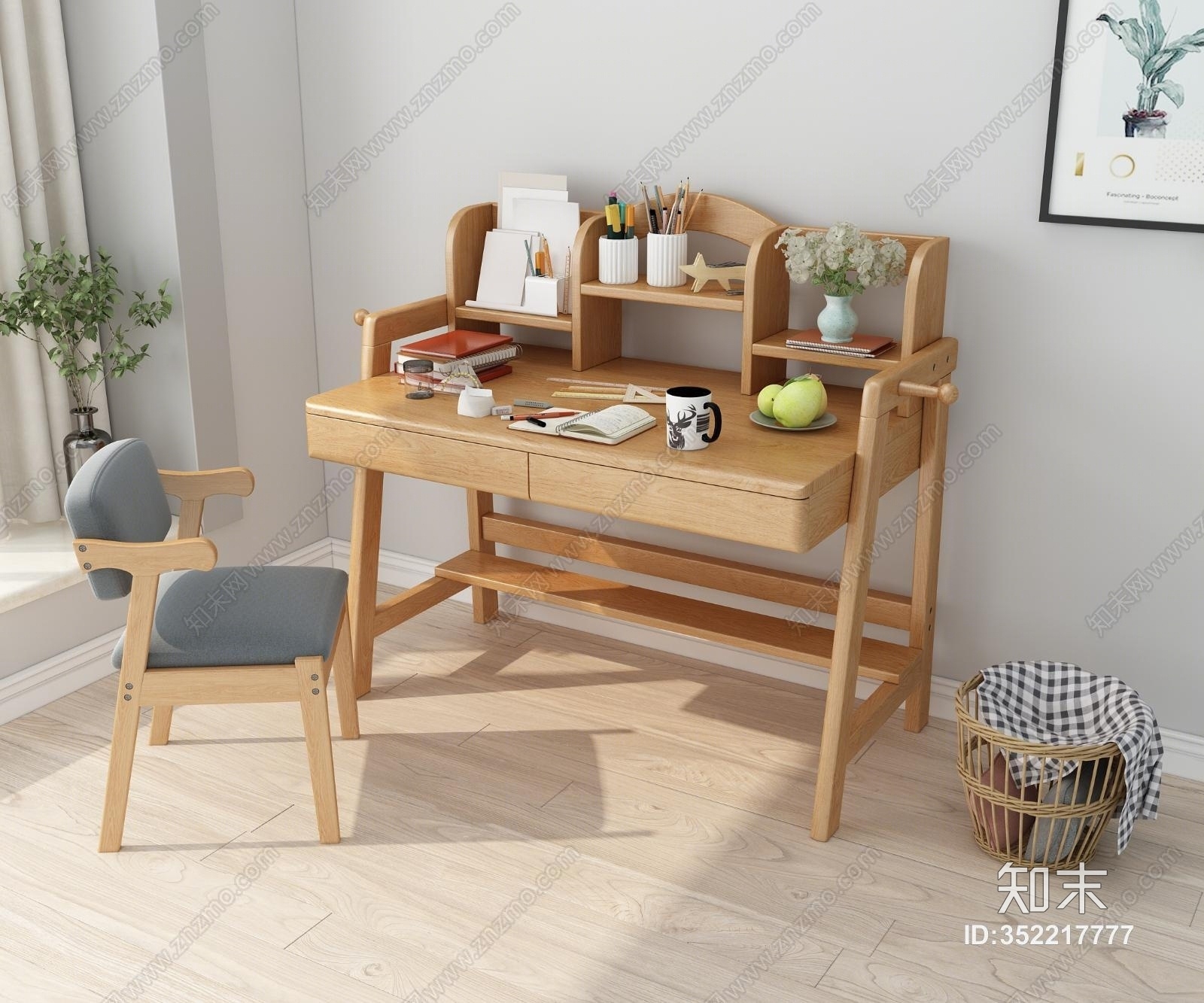 北欧书桌椅子3D模型下载【ID:352217777】