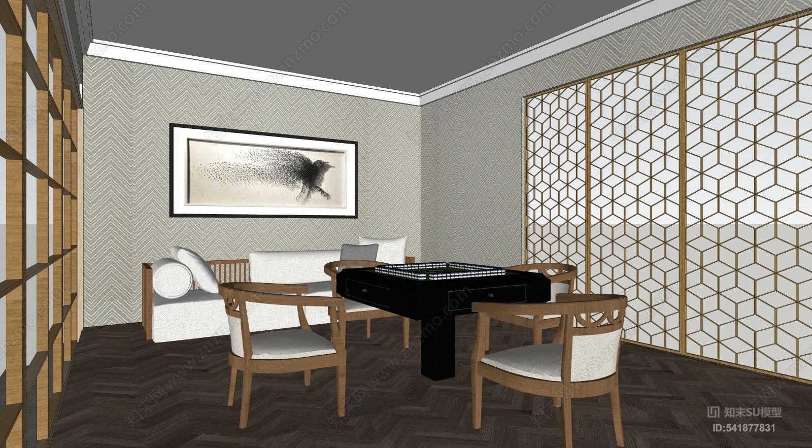 新中式棋牌室SU模型下载【ID:541877831】
