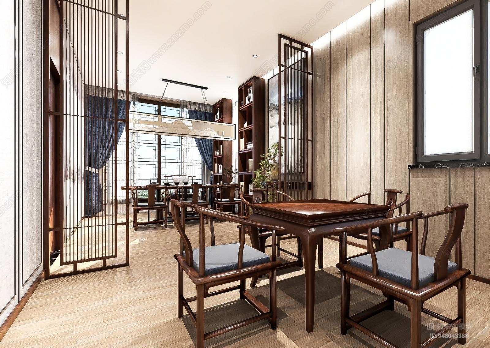 新中式茶室SU模型下载【ID:948043388】