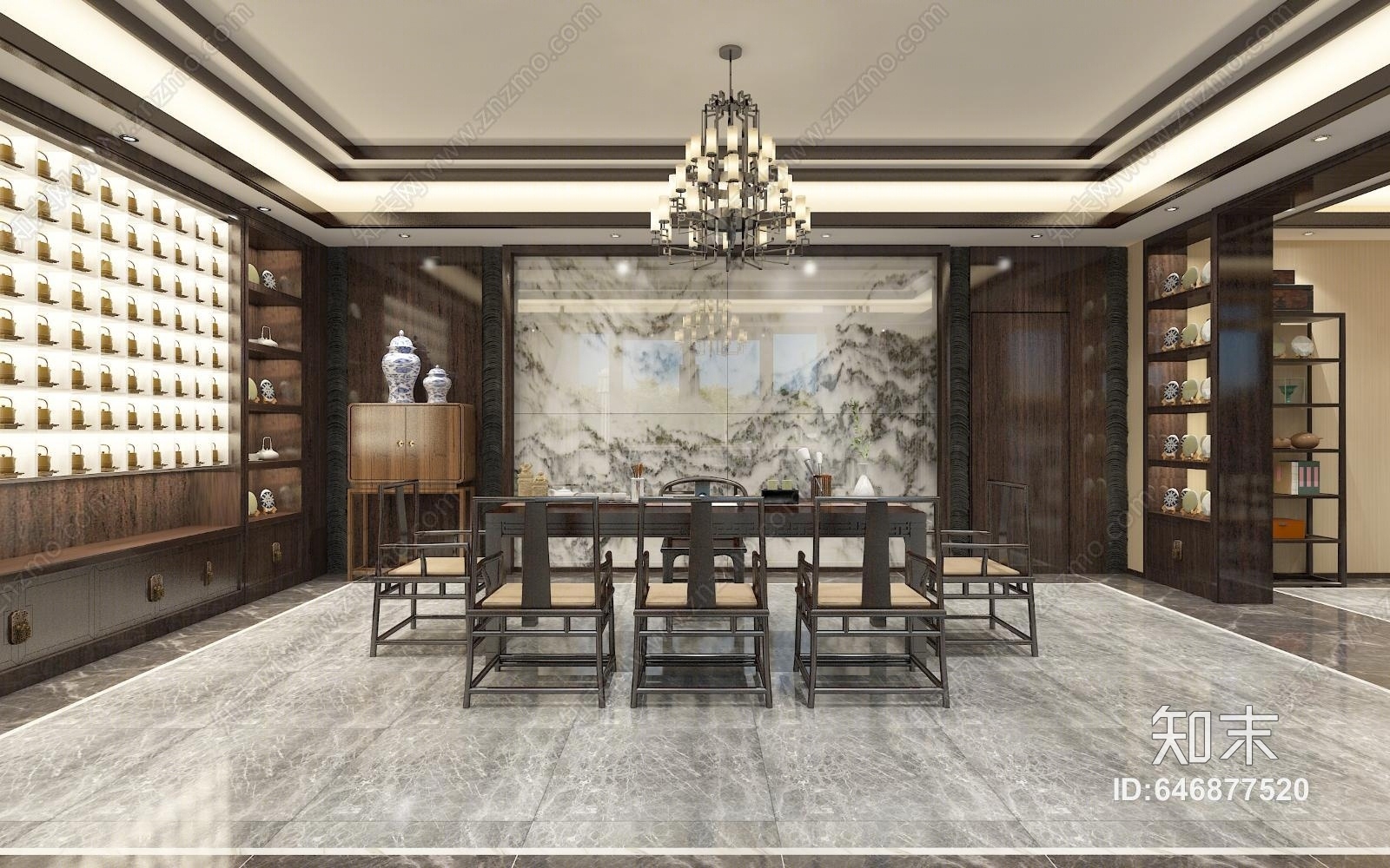 新中式茶室3D模型下载【ID:646877520】