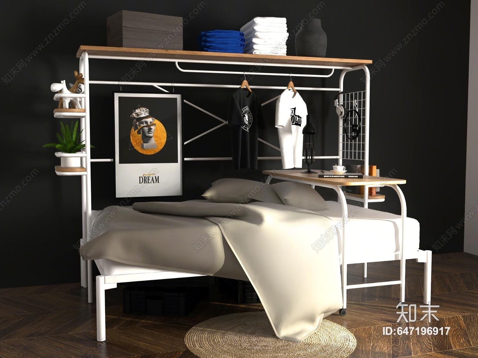 现代单人床3D模型下载【ID:647196917】