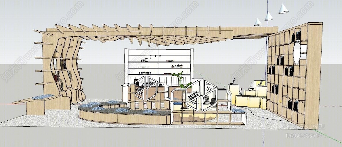 现代书店展厅SU模型下载【ID:943883519】