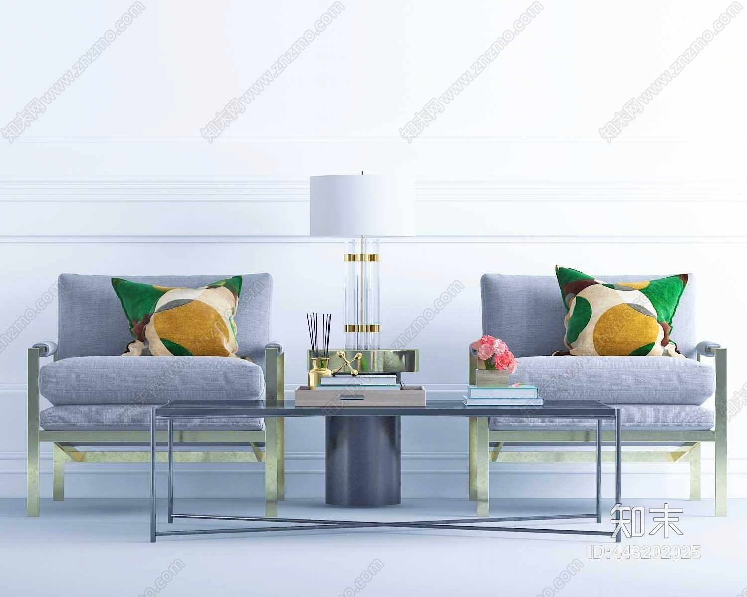 简欧椅子茶几组合3D模型下载【ID:443202025】