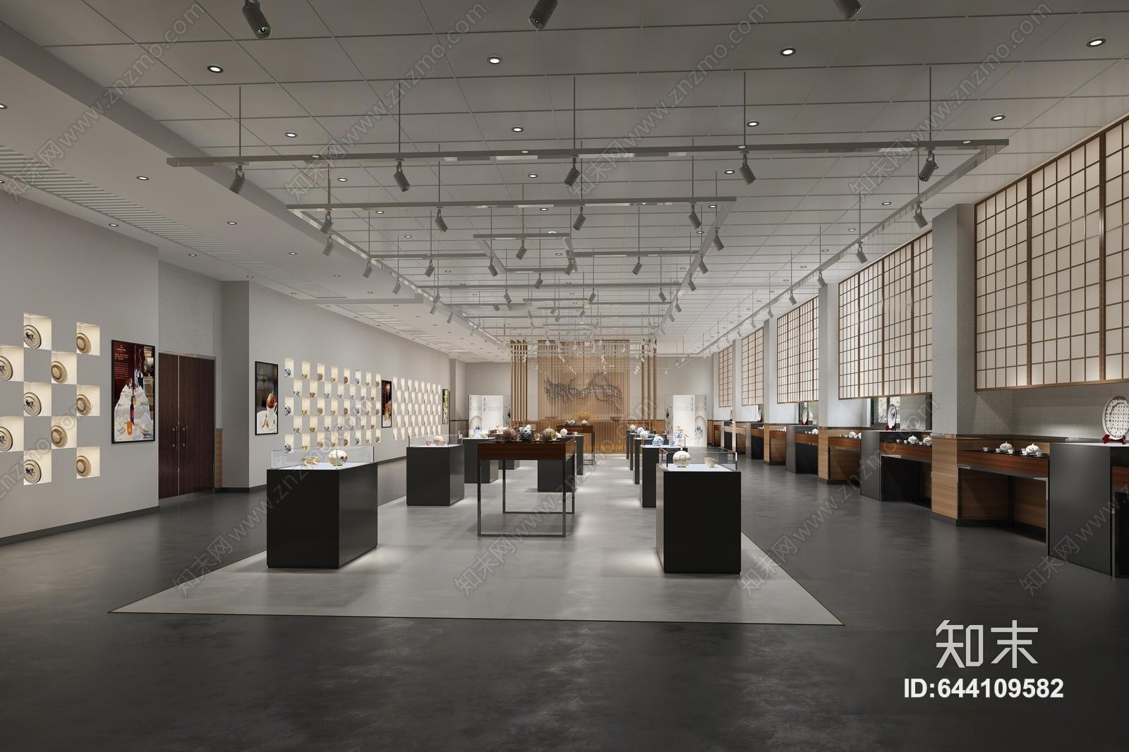 工业风茶具杯具展厅专卖店展示柜3D模型下载【ID:644109582】