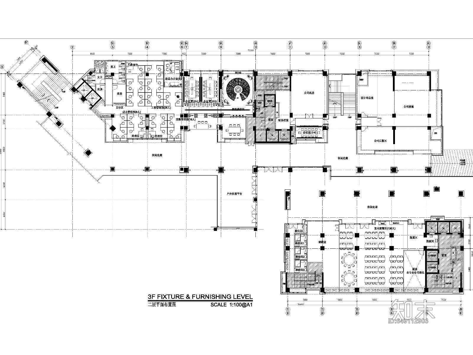 超大豪华办公室平面施工图施工图下载【ID:649112903】