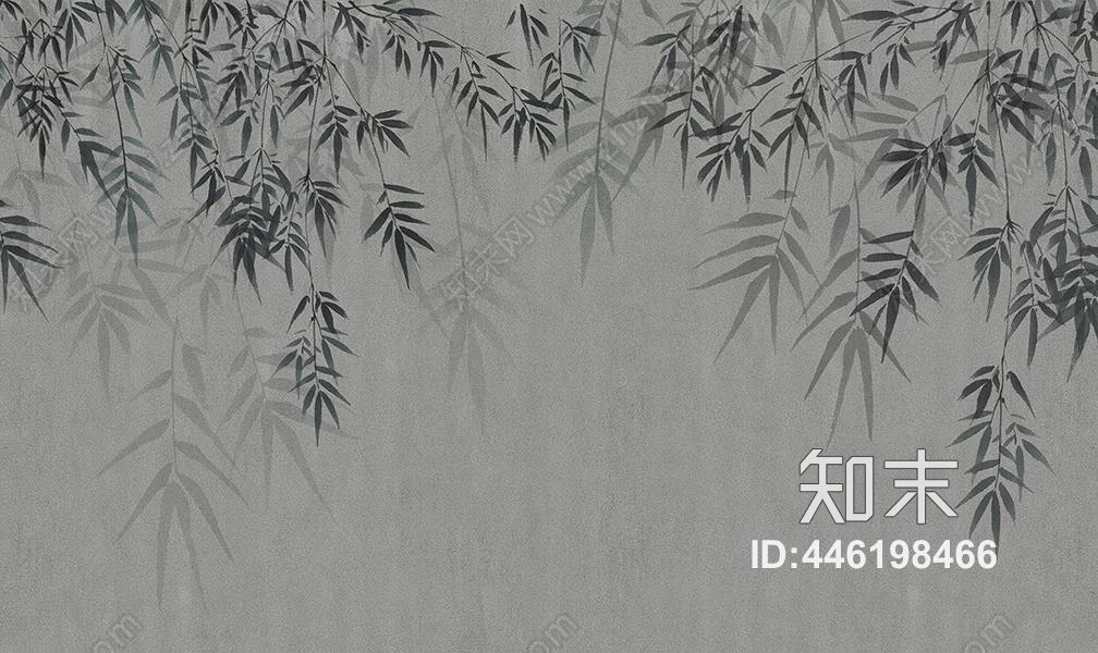 中式简约清新植物竹子叶子装饰壁纸壁画贴图下载【ID:446198466】