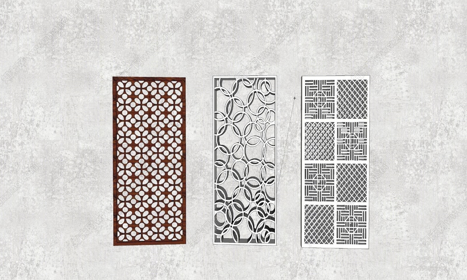 现代木艺铁艺镂空隔断SU模型下载【ID:444066523】