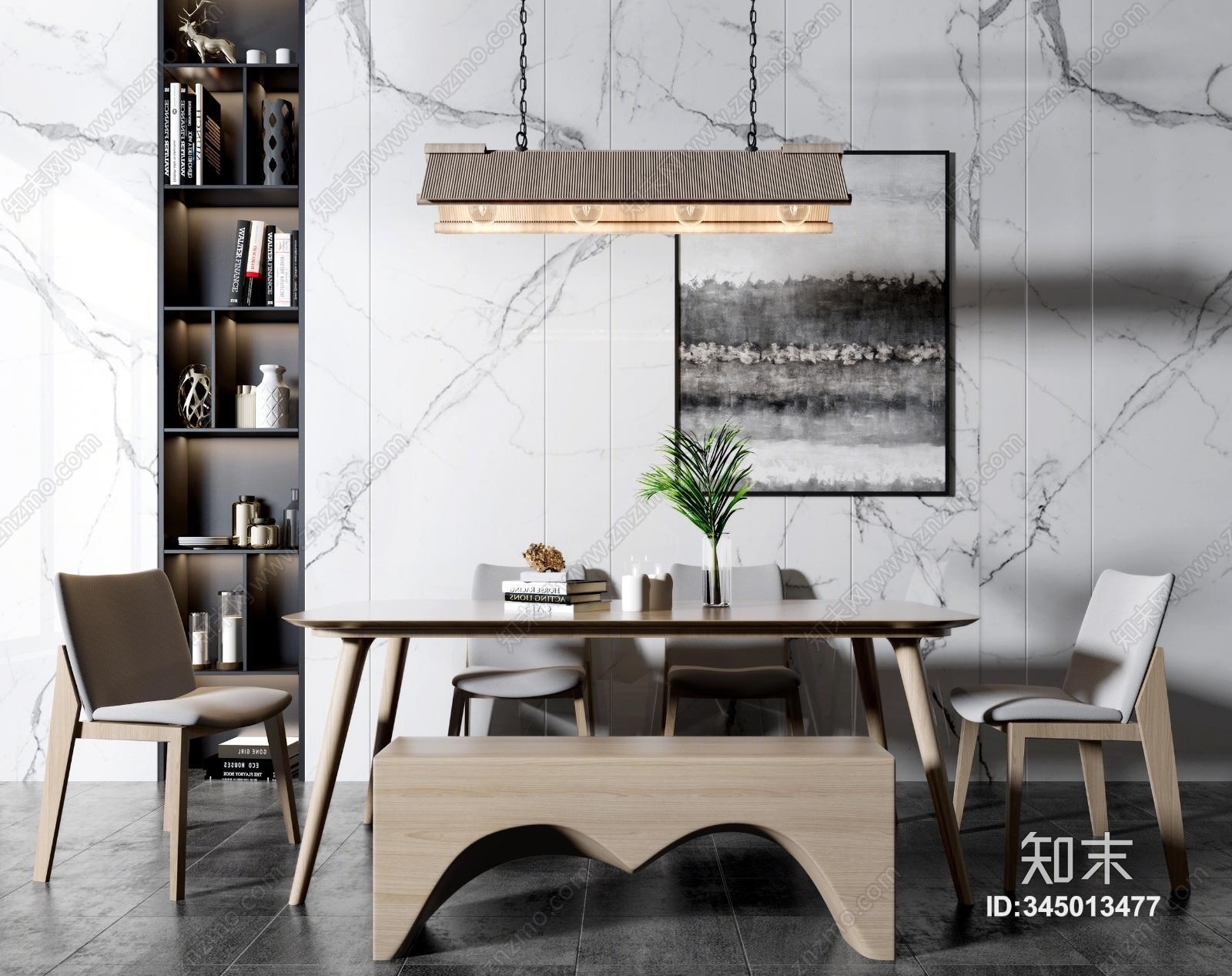 现代餐桌椅模型组合3D模型下载【ID:345013477】