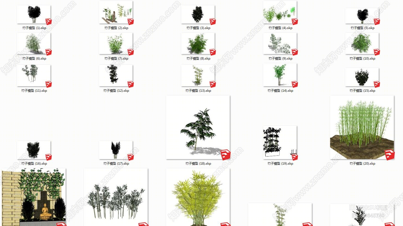 现代景观竹子SU模型下载【ID:143645740】