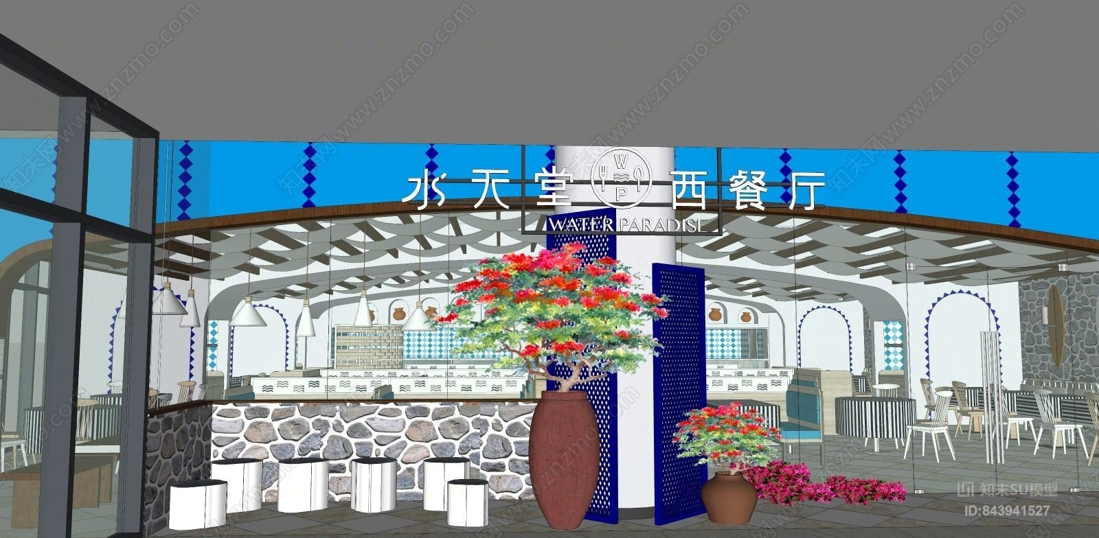 地中海风情餐厅SU模型下载【ID:843941527】