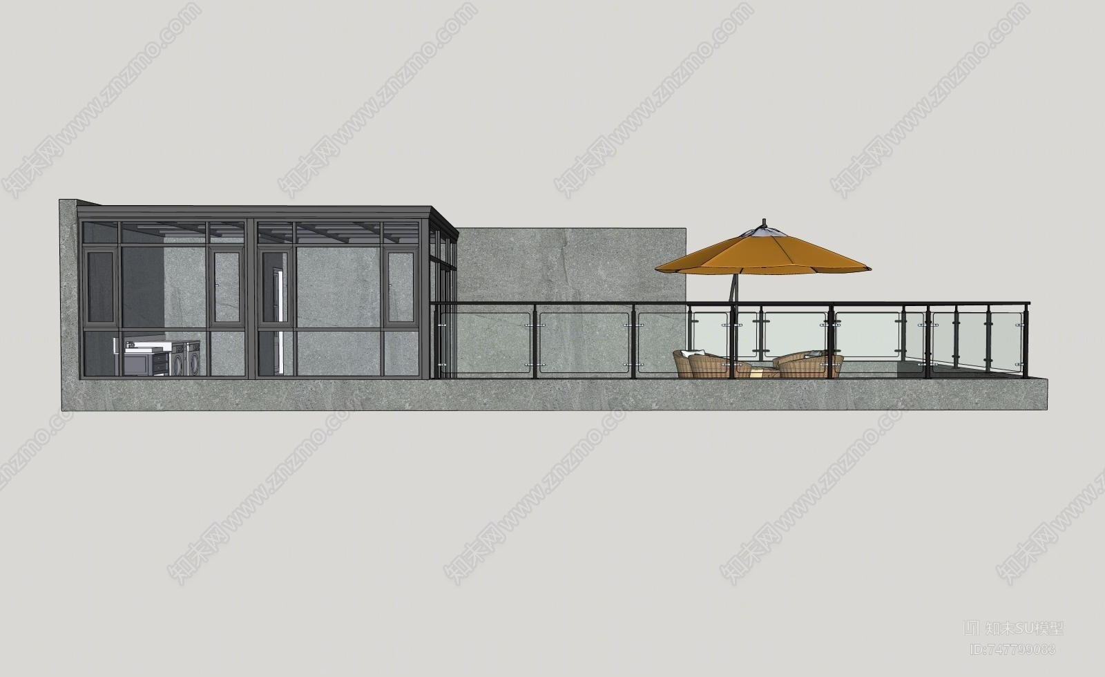 现代别墅阳光房SU模型下载【ID:747799083】