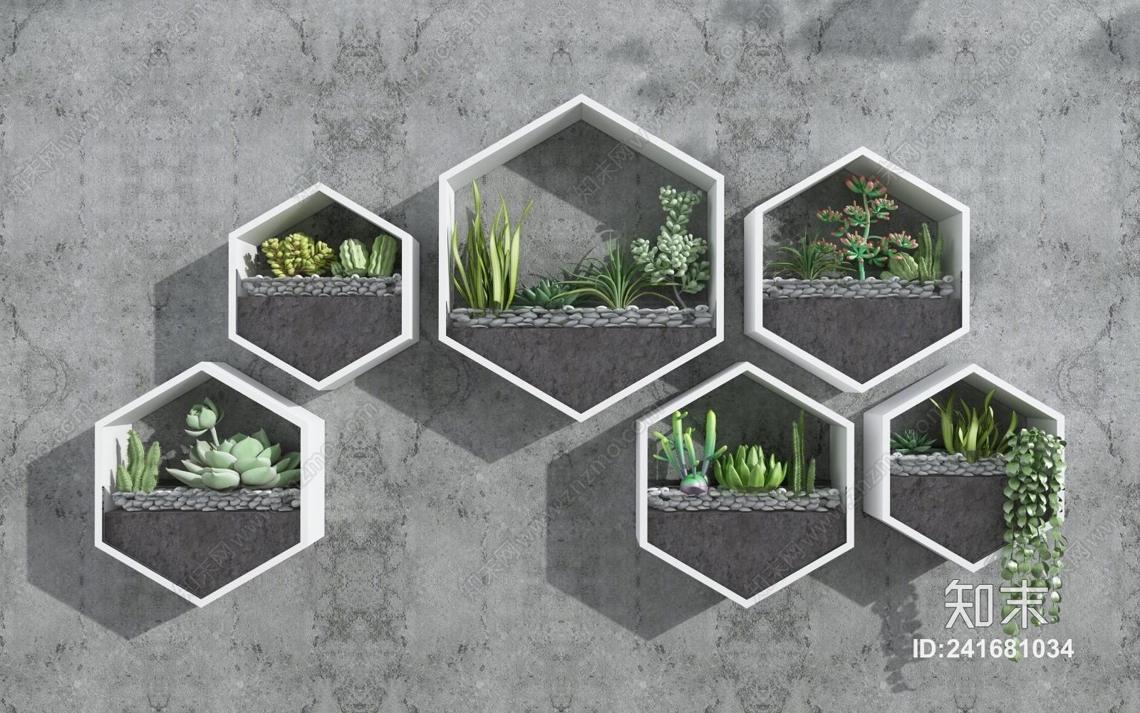 现代绿植多肉花草墙饰3D模型下载【ID:241681034】