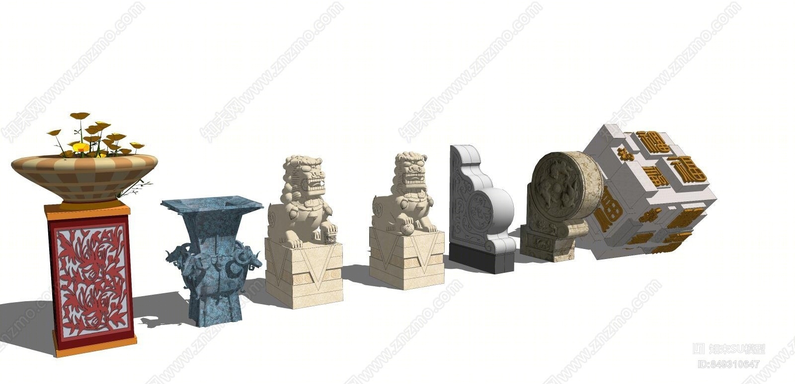 中式风格石狮子SU模型下载【ID:849310647】