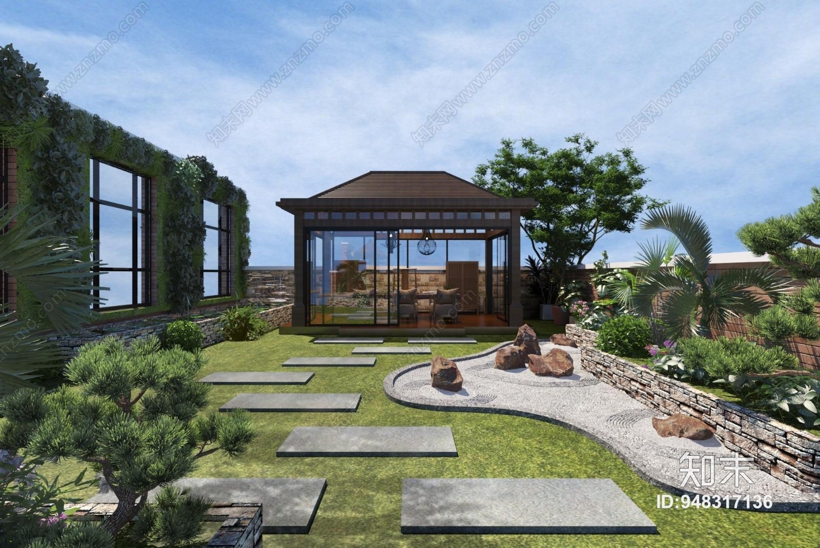 现代楼顶花园3D模型下载【ID:948317136】