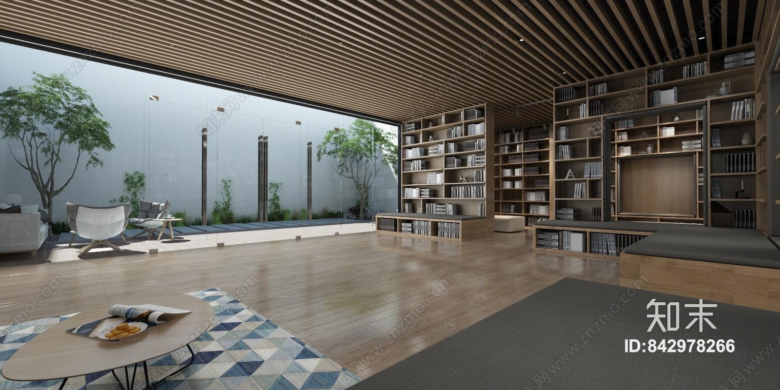 现代私人图书馆3D模型下载【ID:842978266】