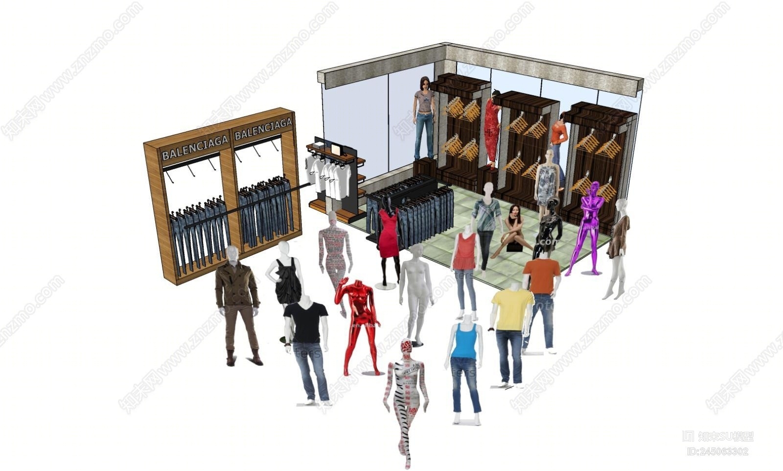 现代服装店展示模特SU模型下载【ID:245063302】