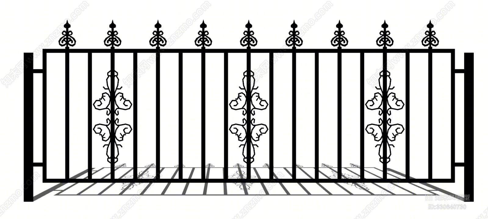 欧式古典铁艺栏杆扶手下载室外SU模型下载【ID:330640730】