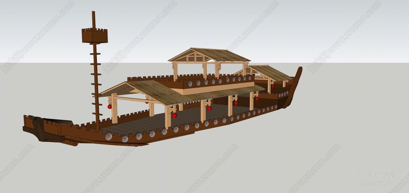 中式古代大船SU模型下载【ID:645568423】