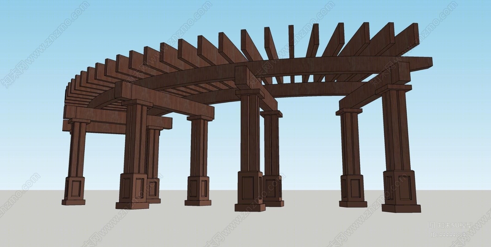 现代防腐木亭子SU模型下载【ID:444448847】