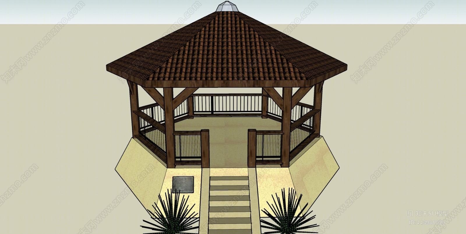 中式防腐木八角亭SU模型下载【ID:443980829】