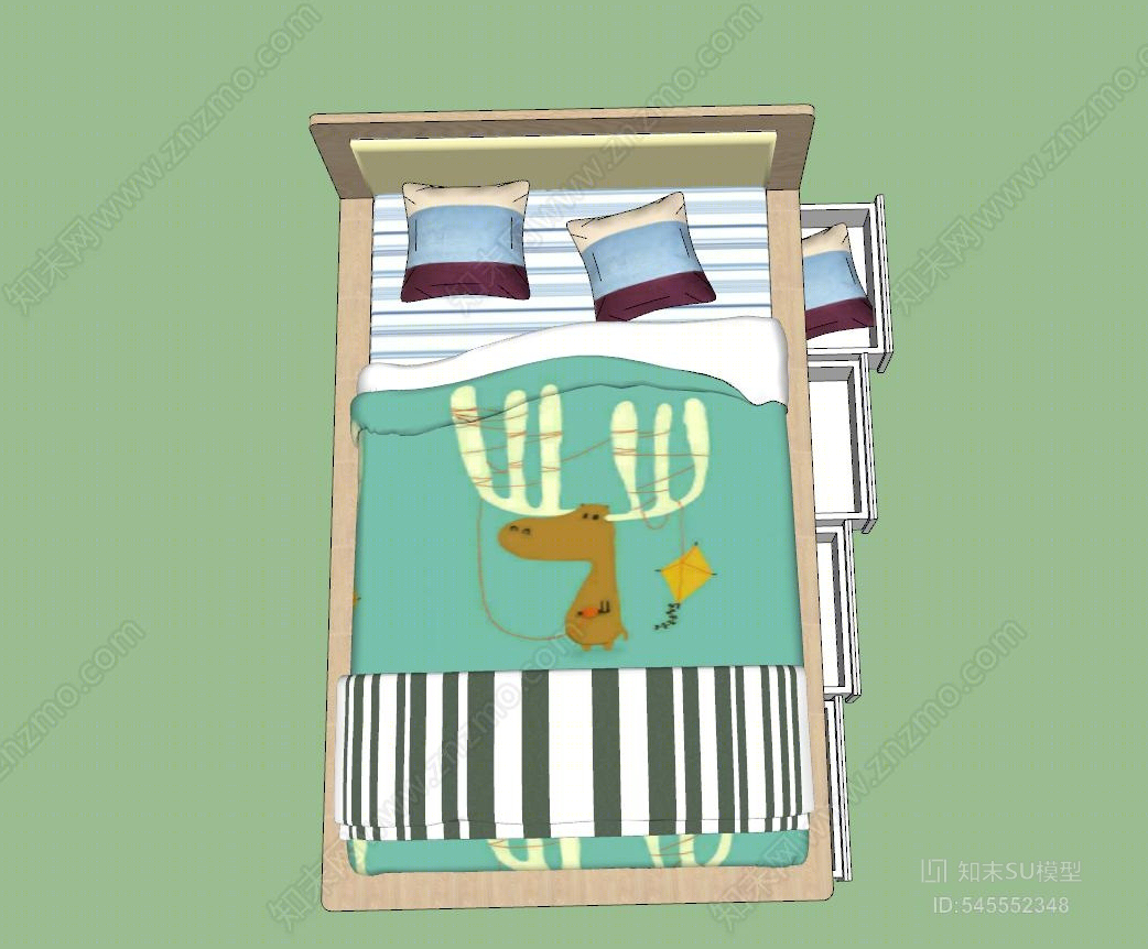 现代儿童床SU模型下载【ID:545552348】
