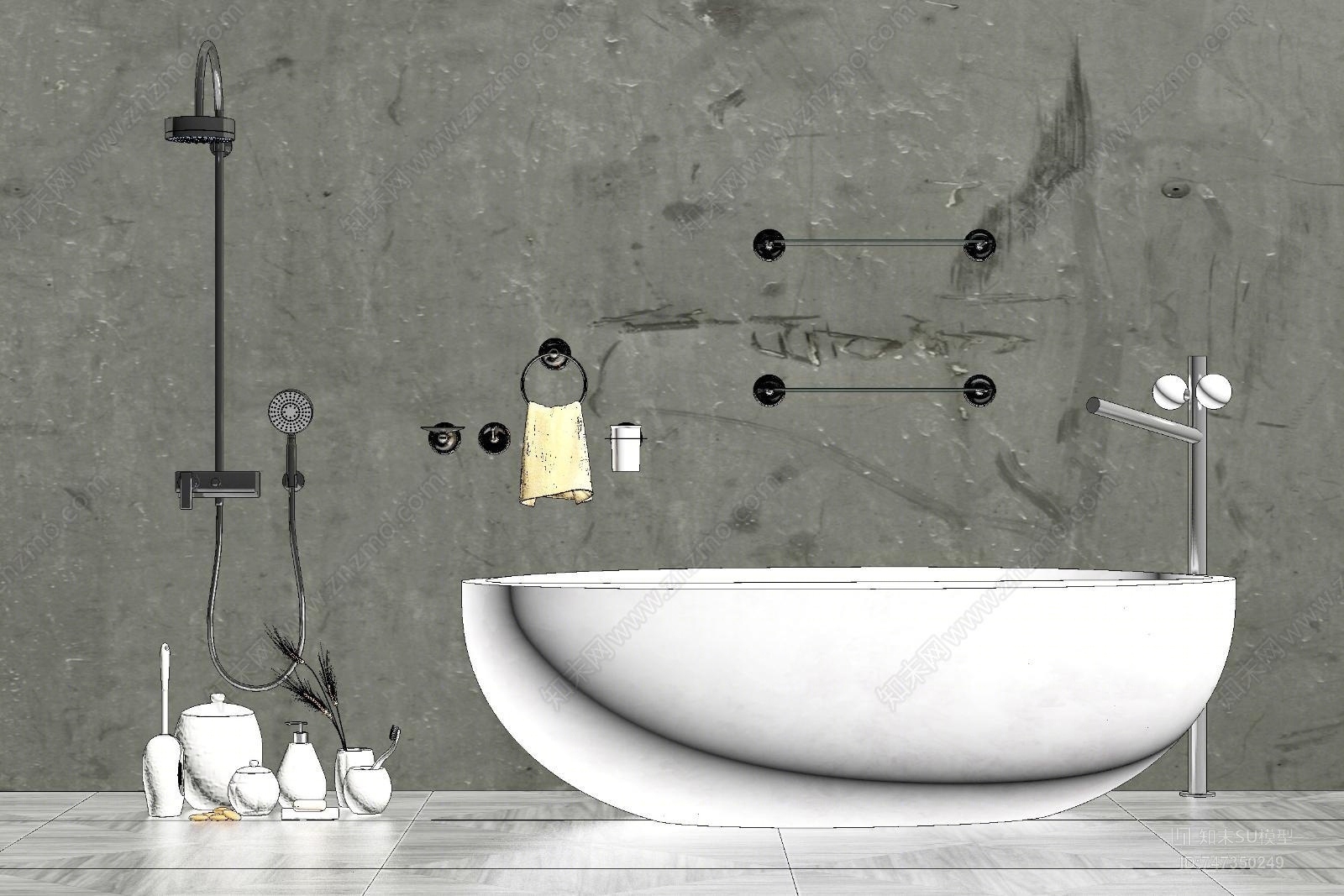 现代简约浴缸花洒组合SU模型下载【ID:747350249】