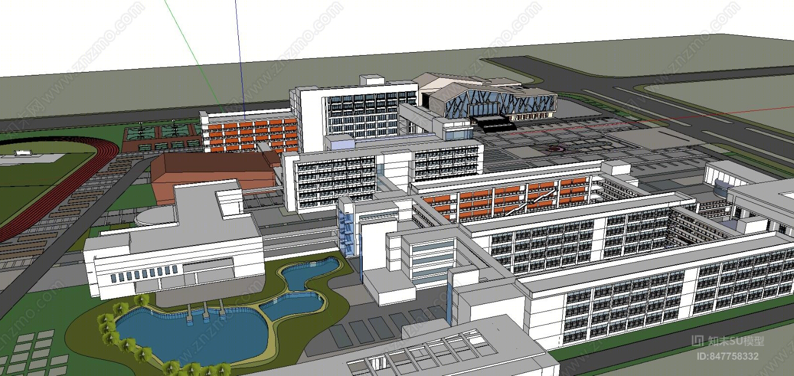 现代户外大学教学楼建筑SU模型下载【ID:847758332】