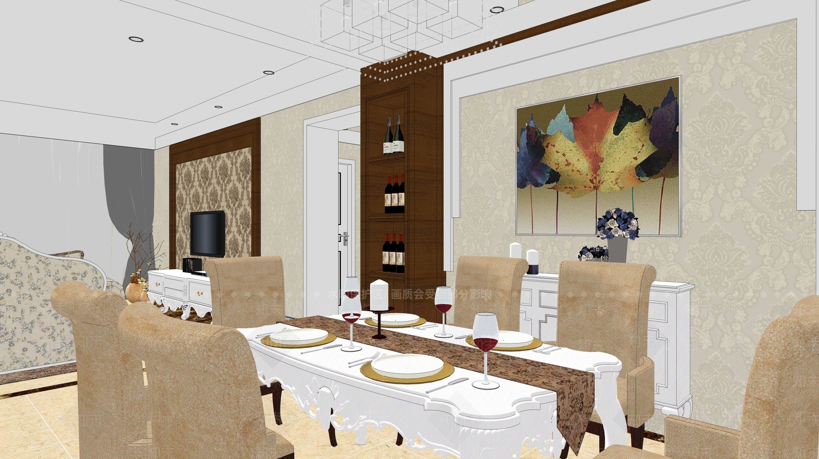 精美的欧式风格室内家装设计SU模型下载【ID:932187886】